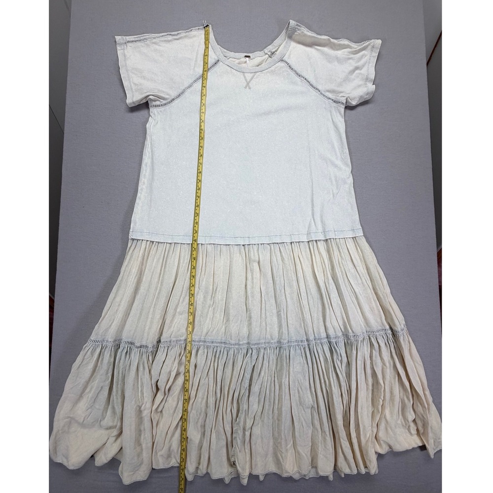 Free People Tiered Midi Dress Cream Beige Raglan Sleeve Boho Size M - Picture 4 of 10